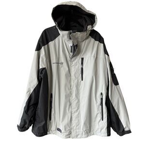 Free Country Full-Zip Fleece Lined Coat Men's XXL Hooded Cream Black Ski Y2K